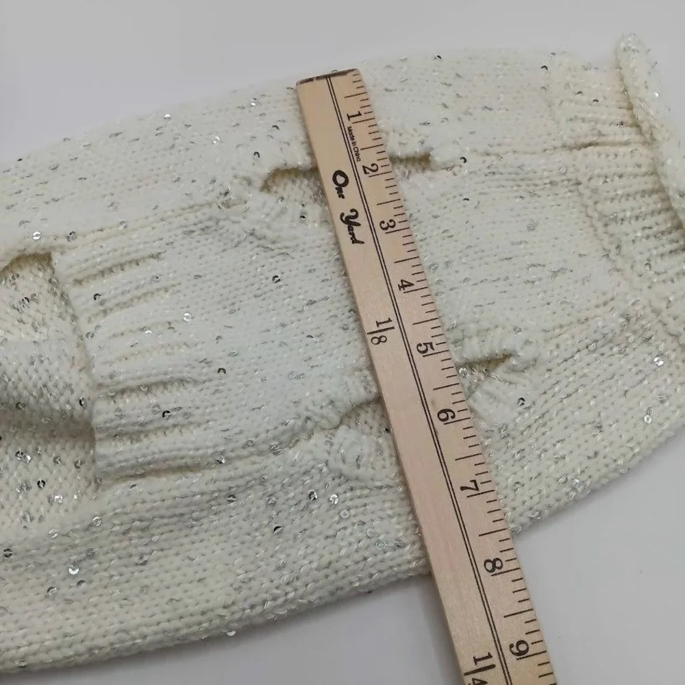 White Dog Sweater Knit Sequin Turtleneck Warm Winter Pet Acrylic Blend Cozy‎